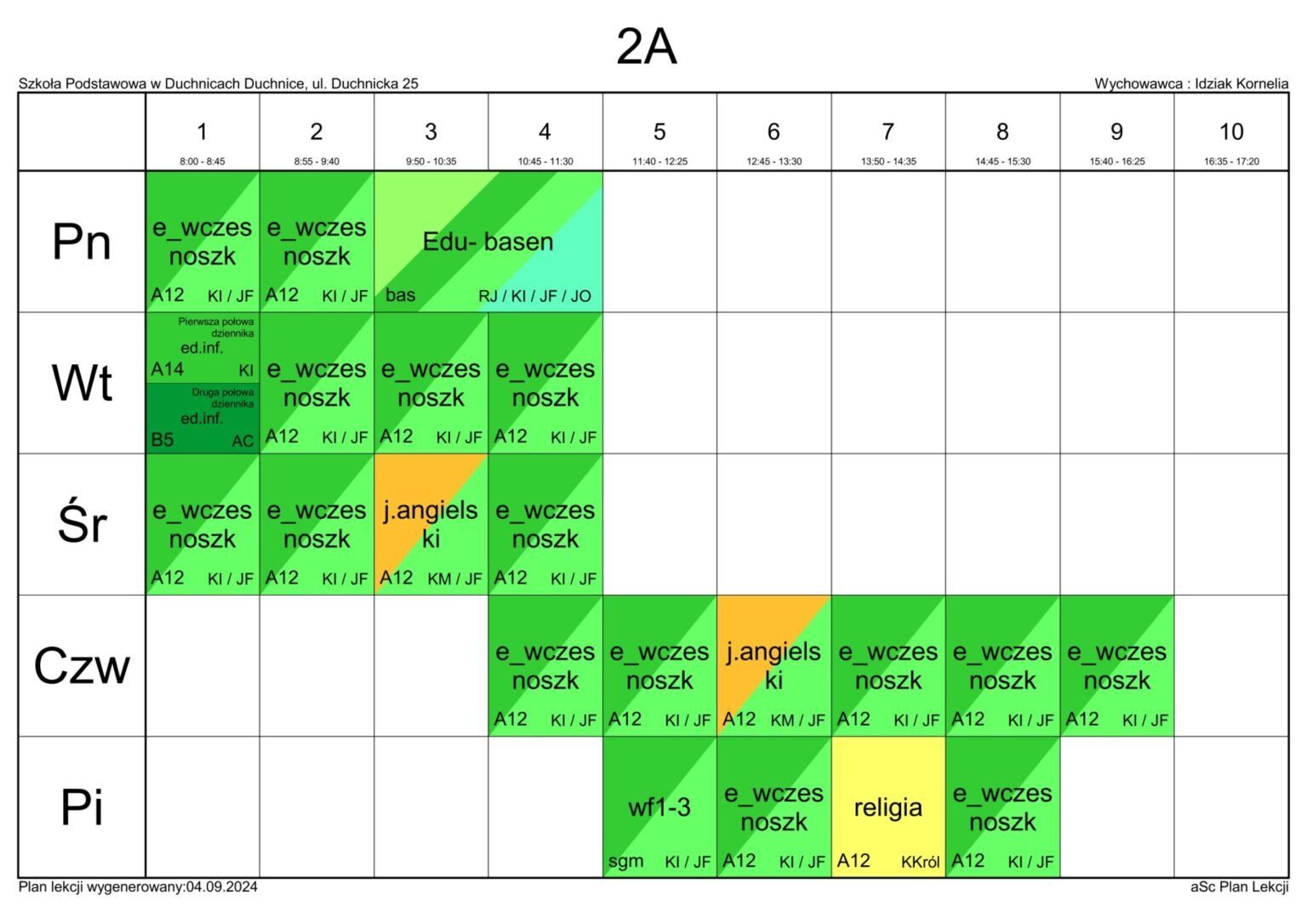 Plan lekcji 2024/2025 : Szkoła Podstawowa im. Wandy Rutkiewicz w Duchnicach