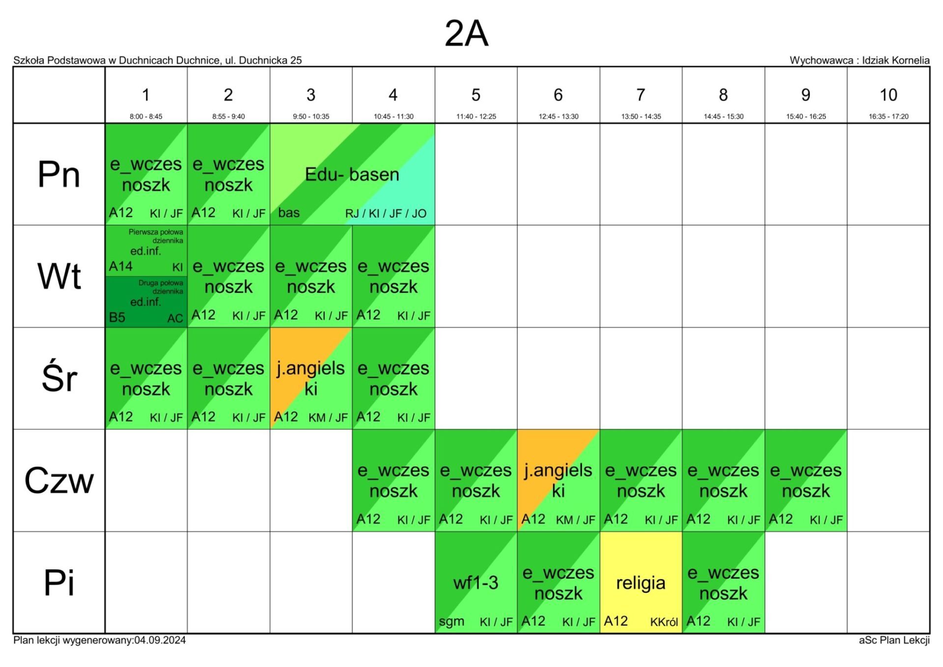 Plan lekcji 2024/2025 : Szkoła Podstawowa im. Wandy Rutkiewicz w Duchnicach