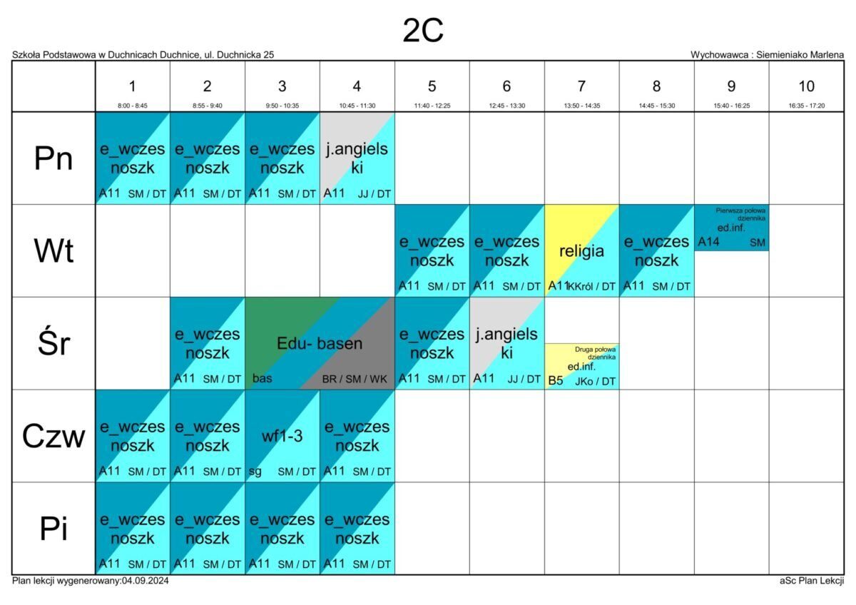 Plan lekcji 2024/2025 : Szkoła Podstawowa im. Wandy Rutkiewicz w Duchnicach
