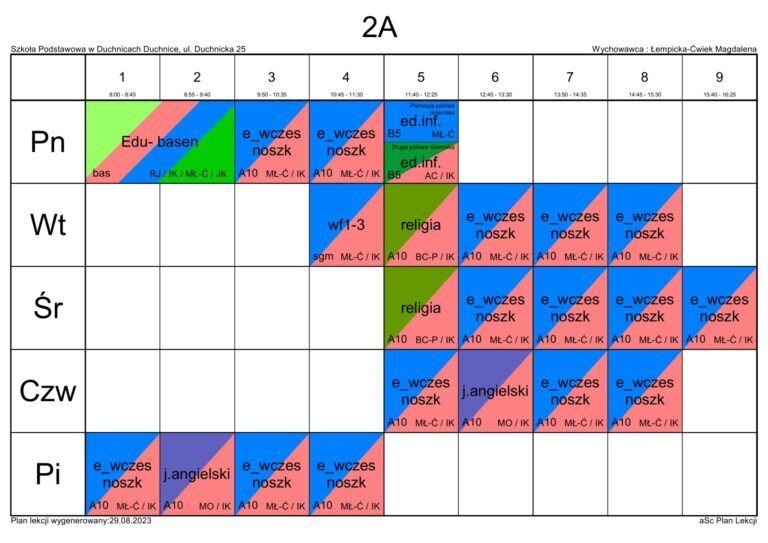 Plan lekcji 2023/2024 : Szkoła Podstawowa im. Wandy Rutkiewicz w Duchnicach