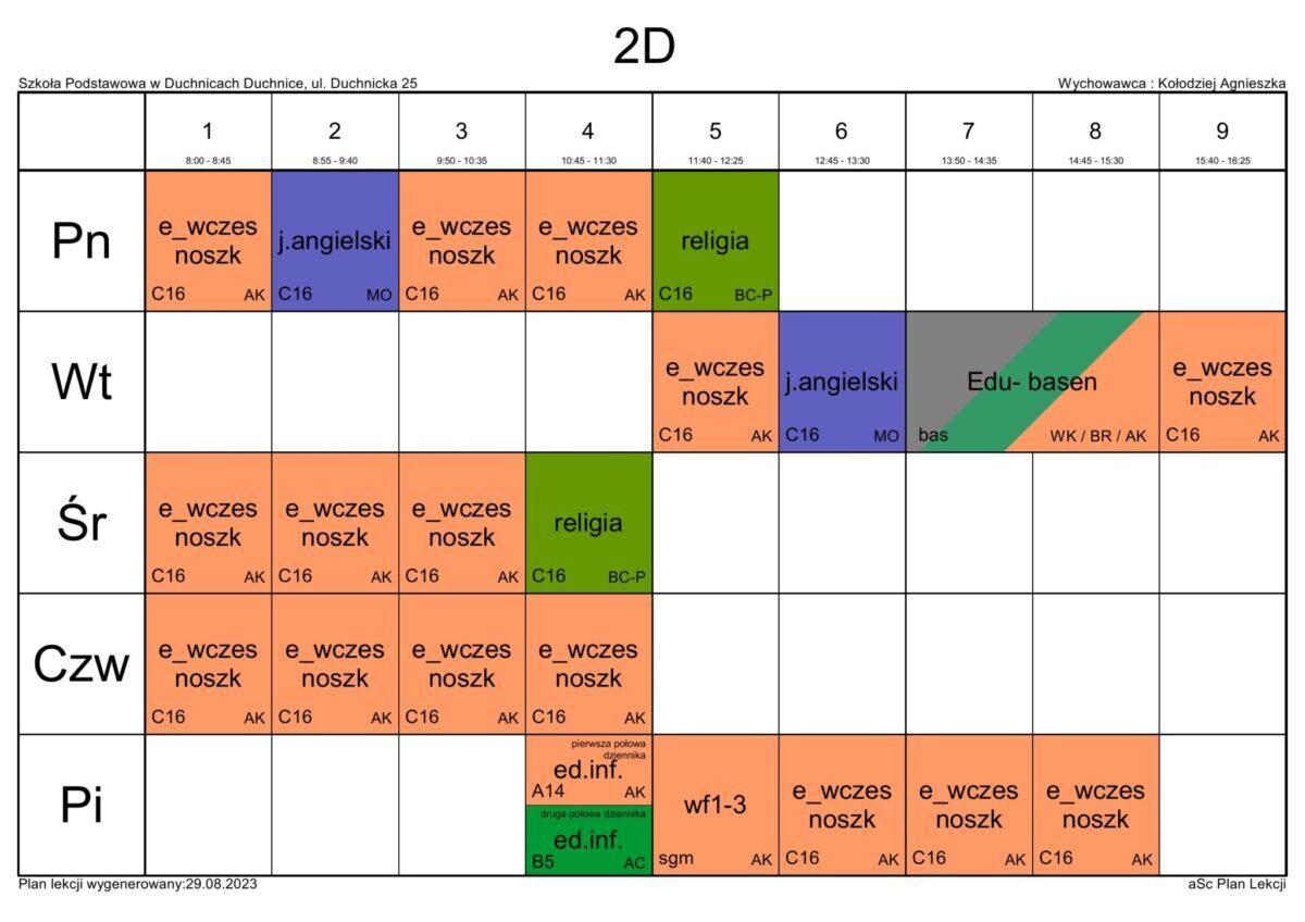 Plan lekcji 2023/2024 : Szkoła Podstawowa im. Wandy Rutkiewicz w Duchnicach