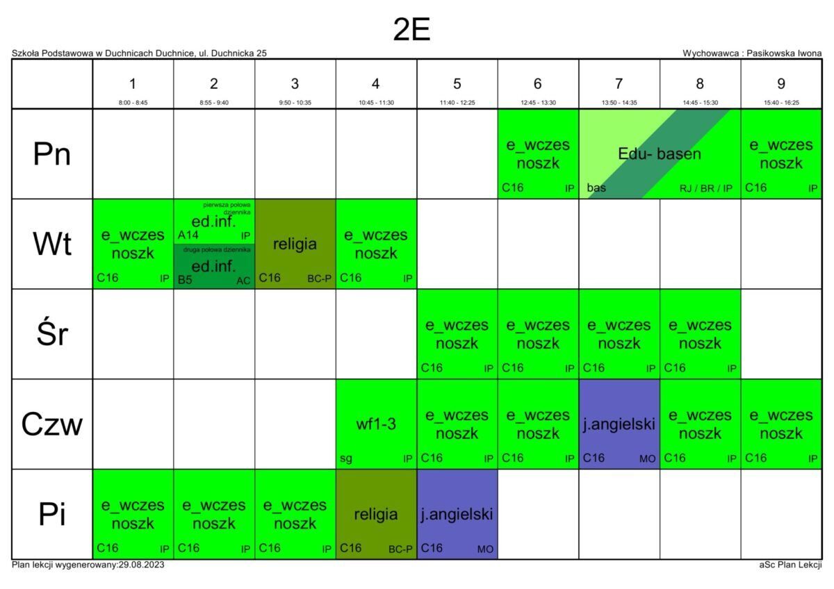 Plan lekcji 2023/2024 : Szkoła Podstawowa im. Wandy Rutkiewicz w Duchnicach